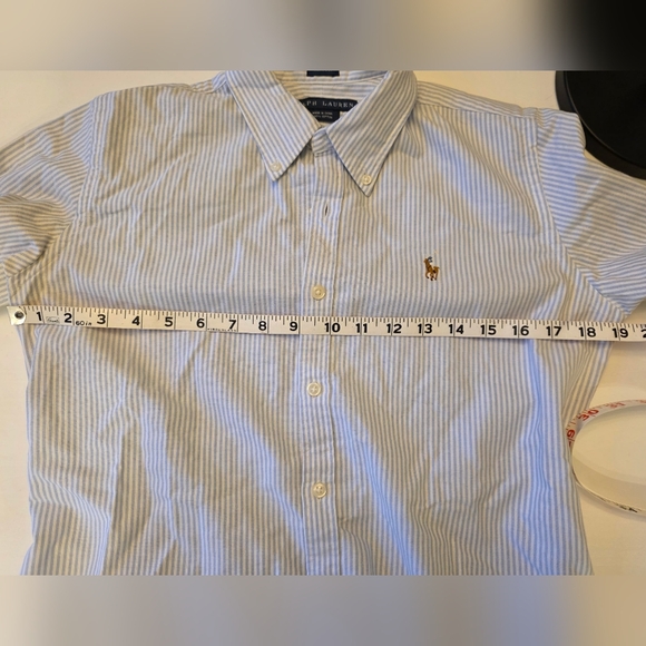 Ralph Lauren Women's Light Blue Striped Slim Fit Polo Button Down ~ Size 10 - Picture 8 of 9